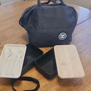 Panda Lunch Set with Black and Natural Containers NWOT